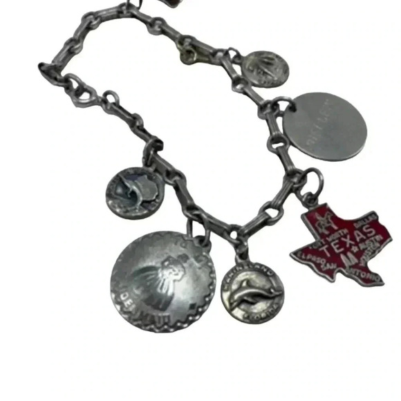 Jewelry - silver vintage box link charm bracelet Texas cheerleader Florida bridesmaid